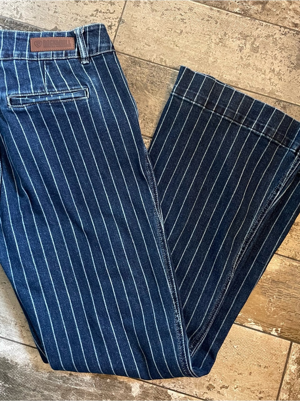 Pinstripe Wide Leg Jeans - Dark Blue